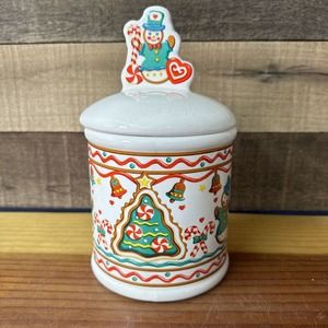 Retro Gingerbread House Christmas Cookie Jar Vintage Snowman With Lid